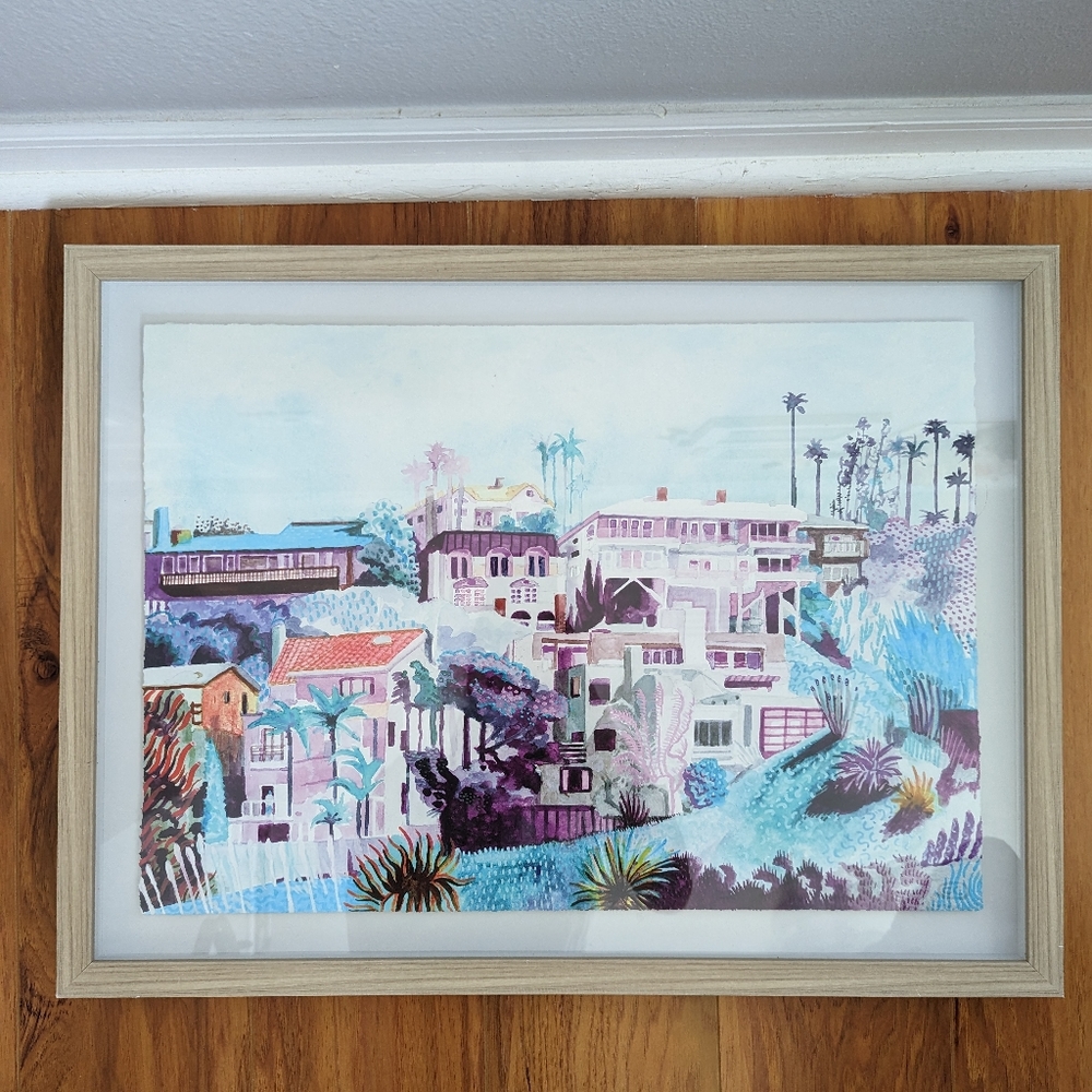 Charles Carroll Print light wood frame purple tones landscape tropical